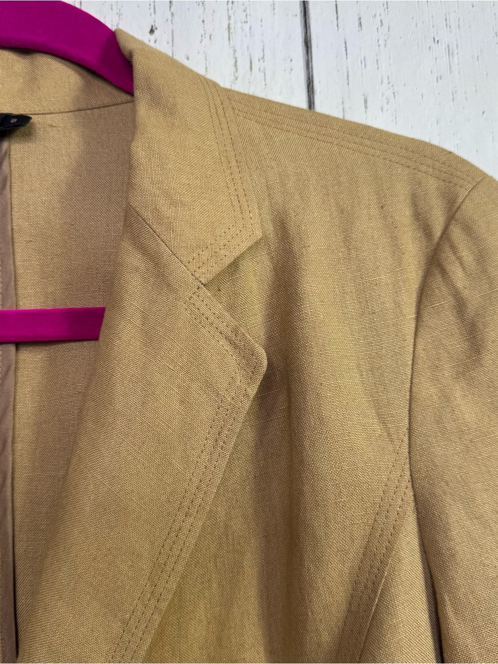 DKNY 100% Linen Tan Blazer Jacket Size 8 Office Career Quiet Luxury Coastal - Picture 4 of 14